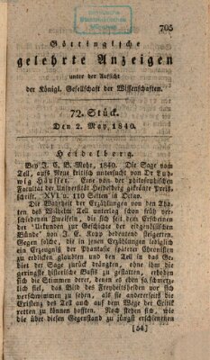 Göttingische gelehrte Anzeigen (Göttingische Zeitungen von gelehrten Sachen) Samstag 2. Mai 1840
