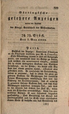 Göttingische gelehrte Anzeigen (Göttingische Zeitungen von gelehrten Sachen) Donnerstag 7. Mai 1840