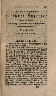 Göttingische gelehrte Anzeigen (Göttingische Zeitungen von gelehrten Sachen) Samstag 9. Mai 1840