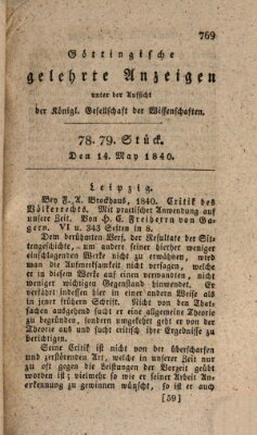 Göttingische gelehrte Anzeigen (Göttingische Zeitungen von gelehrten Sachen) Donnerstag 14. Mai 1840