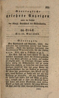 Göttingische gelehrte Anzeigen (Göttingische Zeitungen von gelehrten Sachen) Samstag 23. Mai 1840