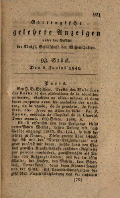 Göttingische gelehrte Anzeigen (Göttingische Zeitungen von gelehrten Sachen) Montag 8. Juni 1840