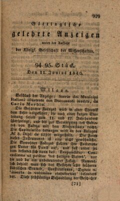 Göttingische gelehrte Anzeigen (Göttingische Zeitungen von gelehrten Sachen) Donnerstag 11. Juni 1840