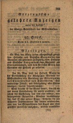 Göttingische gelehrte Anzeigen (Göttingische Zeitungen von gelehrten Sachen) Montag 15. Juni 1840