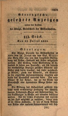 Göttingische gelehrte Anzeigen (Göttingische Zeitungen von gelehrten Sachen) Montag 13. Juli 1840