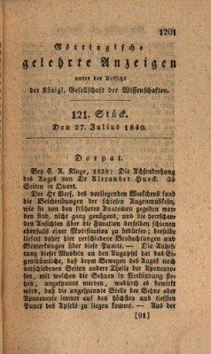 Göttingische gelehrte Anzeigen (Göttingische Zeitungen von gelehrten Sachen) Montag 27. Juli 1840