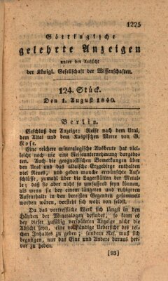 Göttingische gelehrte Anzeigen (Göttingische Zeitungen von gelehrten Sachen) Samstag 1. August 1840