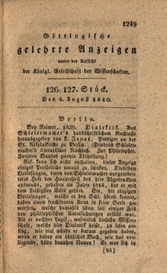 Göttingische gelehrte Anzeigen (Göttingische Zeitungen von gelehrten Sachen) Donnerstag 6. August 1840