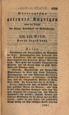 Göttingische gelehrte Anzeigen (Göttingische Zeitungen von gelehrten Sachen) Donnerstag 20. August 1840