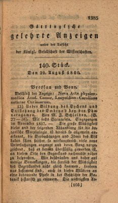 Göttingische gelehrte Anzeigen (Göttingische Zeitungen von gelehrten Sachen) Samstag 29. August 1840