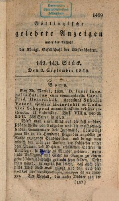 Göttingische gelehrte Anzeigen (Göttingische Zeitungen von gelehrten Sachen) Donnerstag 3. September 1840