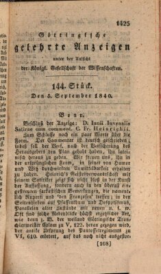 Göttingische gelehrte Anzeigen (Göttingische Zeitungen von gelehrten Sachen) Samstag 5. September 1840