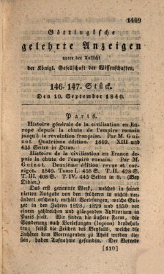 Göttingische gelehrte Anzeigen (Göttingische Zeitungen von gelehrten Sachen) Donnerstag 10. September 1840