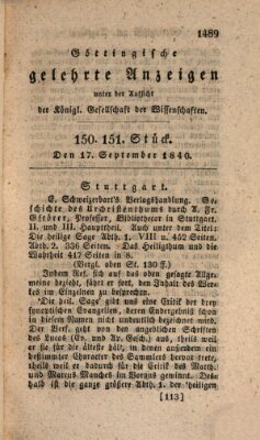 Göttingische gelehrte Anzeigen (Göttingische Zeitungen von gelehrten Sachen) Donnerstag 17. September 1840