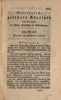 Göttingische gelehrte Anzeigen (Göttingische Zeitungen von gelehrten Sachen) Montag 21. September 1840