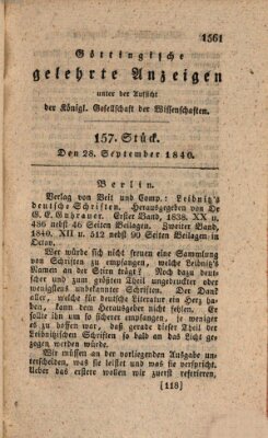 Göttingische gelehrte Anzeigen (Göttingische Zeitungen von gelehrten Sachen) Montag 28. September 1840