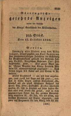 Göttingische gelehrte Anzeigen (Göttingische Zeitungen von gelehrten Sachen) Montag 12. Oktober 1840