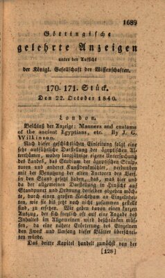 Göttingische gelehrte Anzeigen (Göttingische Zeitungen von gelehrten Sachen) Donnerstag 22. Oktober 1840