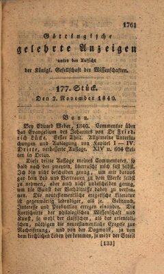 Göttingische gelehrte Anzeigen (Göttingische Zeitungen von gelehrten Sachen) Montag 2. November 1840