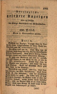 Göttingische gelehrte Anzeigen (Göttingische Zeitungen von gelehrten Sachen) Samstag 7. November 1840