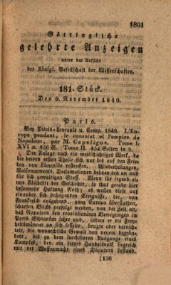 Göttingische gelehrte Anzeigen (Göttingische Zeitungen von gelehrten Sachen) Montag 9. November 1840