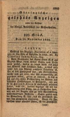 Göttingische gelehrte Anzeigen (Göttingische Zeitungen von gelehrten Sachen) Samstag 28. November 1840