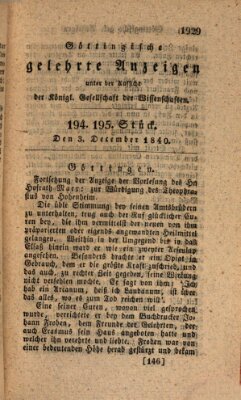 Göttingische gelehrte Anzeigen (Göttingische Zeitungen von gelehrten Sachen) Donnerstag 3. Dezember 1840