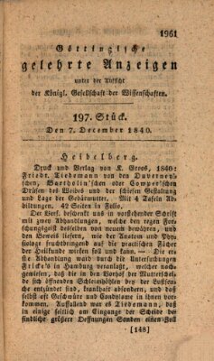 Göttingische gelehrte Anzeigen (Göttingische Zeitungen von gelehrten Sachen) Montag 7. Dezember 1840