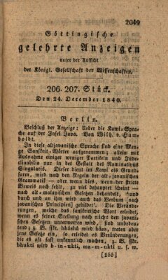 Göttingische gelehrte Anzeigen (Göttingische Zeitungen von gelehrten Sachen) Donnerstag 24. Dezember 1840