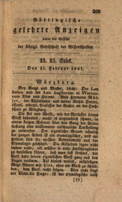 Göttingische gelehrte Anzeigen (Göttingische Zeitungen von gelehrten Sachen) Donnerstag 11. Februar 1841