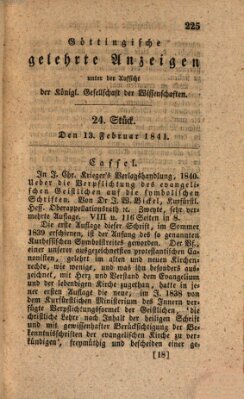 Göttingische gelehrte Anzeigen (Göttingische Zeitungen von gelehrten Sachen) Samstag 13. Februar 1841