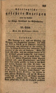 Göttingische gelehrte Anzeigen (Göttingische Zeitungen von gelehrten Sachen) Montag 15. Februar 1841