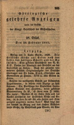 Göttingische gelehrte Anzeigen (Göttingische Zeitungen von gelehrten Sachen) Samstag 20. Februar 1841