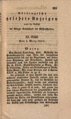 Göttingische gelehrte Anzeigen (Göttingische Zeitungen von gelehrten Sachen) Montag 1. März 1841