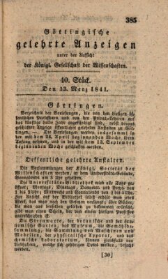 Göttingische gelehrte Anzeigen (Göttingische Zeitungen von gelehrten Sachen) Samstag 13. März 1841