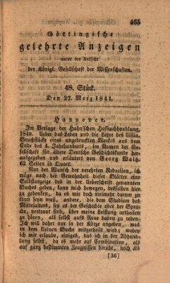 Göttingische gelehrte Anzeigen (Göttingische Zeitungen von gelehrten Sachen) Samstag 27. März 1841