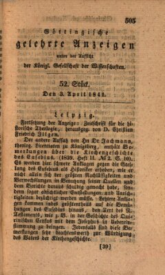 Göttingische gelehrte Anzeigen (Göttingische Zeitungen von gelehrten Sachen) Samstag 3. April 1841