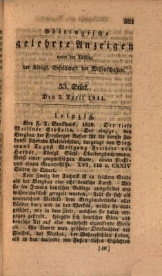 Göttingische gelehrte Anzeigen (Göttingische Zeitungen von gelehrten Sachen) Montag 5. April 1841