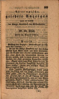 Göttingische gelehrte Anzeigen (Göttingische Zeitungen von gelehrten Sachen) Donnerstag 15. April 1841