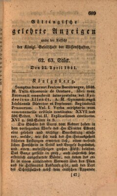 Göttingische gelehrte Anzeigen (Göttingische Zeitungen von gelehrten Sachen) Donnerstag 22. April 1841