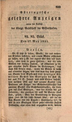 Göttingische gelehrte Anzeigen (Göttingische Zeitungen von gelehrten Sachen) Donnerstag 27. Mai 1841