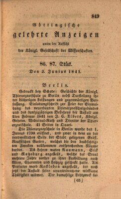 Göttingische gelehrte Anzeigen (Göttingische Zeitungen von gelehrten Sachen) Donnerstag 3. Juni 1841