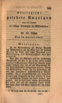 Göttingische gelehrte Anzeigen (Göttingische Zeitungen von gelehrten Sachen) Donnerstag 10. Juni 1841