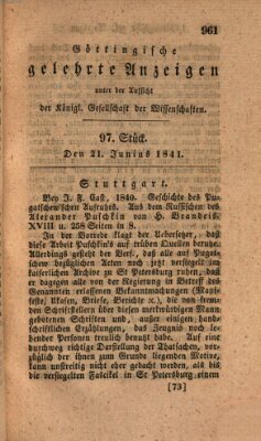 Göttingische gelehrte Anzeigen (Göttingische Zeitungen von gelehrten Sachen) Montag 21. Juni 1841