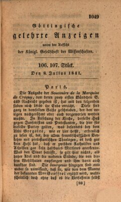 Göttingische gelehrte Anzeigen (Göttingische Zeitungen von gelehrten Sachen) Donnerstag 8. Juli 1841