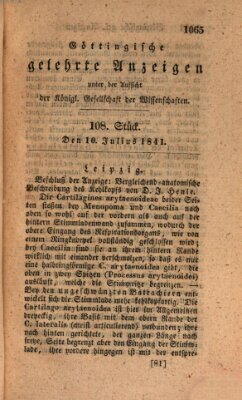 Göttingische gelehrte Anzeigen (Göttingische Zeitungen von gelehrten Sachen) Samstag 10. Juli 1841