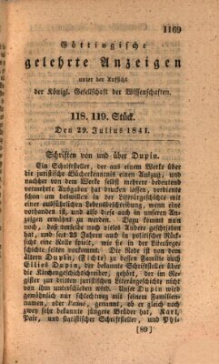 Göttingische gelehrte Anzeigen (Göttingische Zeitungen von gelehrten Sachen) Donnerstag 29. Juli 1841