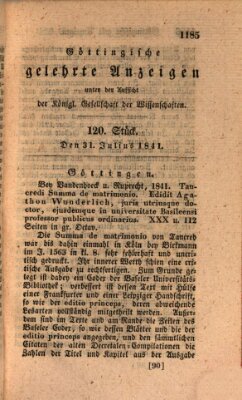 Göttingische gelehrte Anzeigen (Göttingische Zeitungen von gelehrten Sachen) Samstag 31. Juli 1841