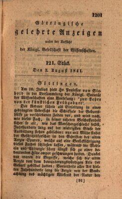 Göttingische gelehrte Anzeigen (Göttingische Zeitungen von gelehrten Sachen) Montag 2. August 1841