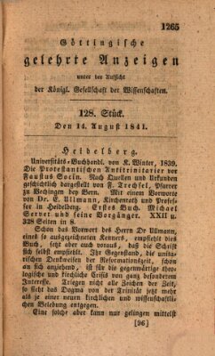 Göttingische gelehrte Anzeigen (Göttingische Zeitungen von gelehrten Sachen) Samstag 14. August 1841